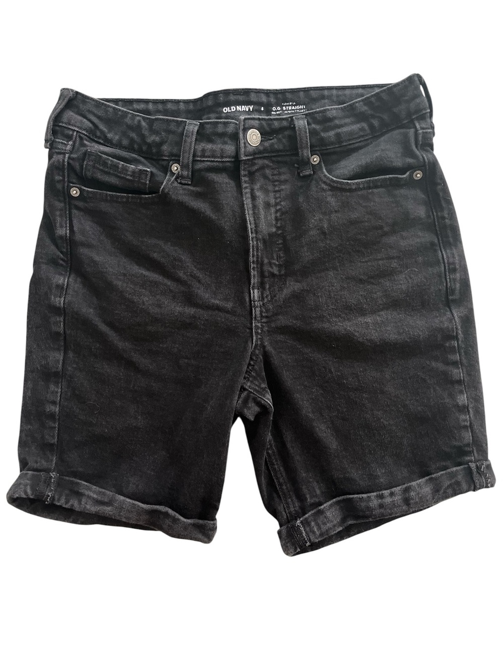 Old Navy High Rise O.G. Straight Cuffed Denim Shorts Size 8 Black